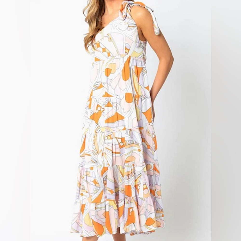 Olivaceous One Shoulder Midi Dress (Size S)